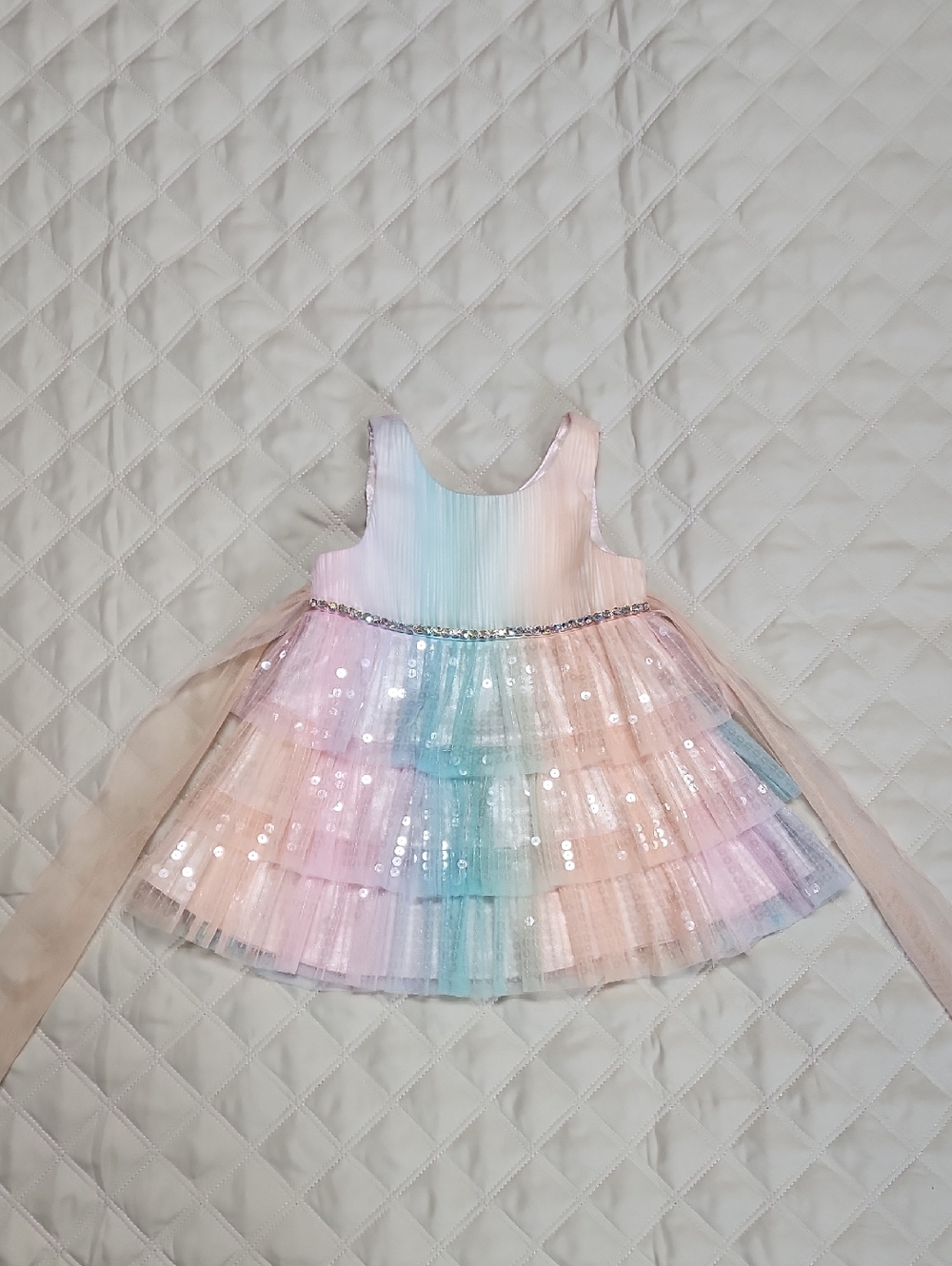 Couture Princess Pastel Rainbow Sequin Tulle Party Dress 18 Months